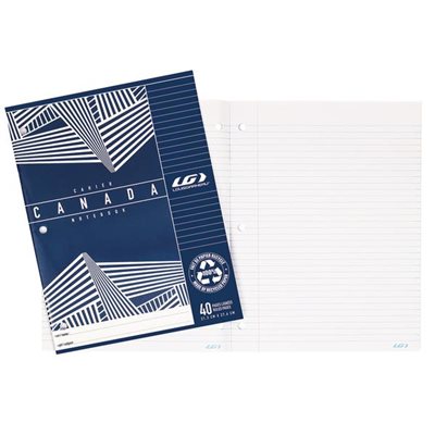 CAHIER CANADA LG 40 PAGES LIGNÉ BLEU